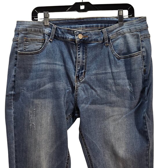 NWOT | High Waisted Distressed Denim Wide Leg Flare Bell Bottom Jeans | 2XL - Picture 3 of 5